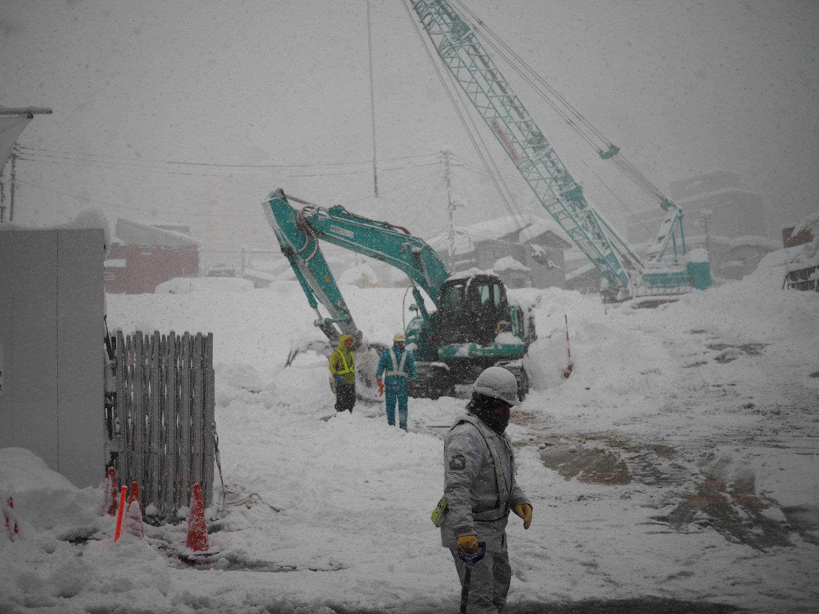Construction in snow