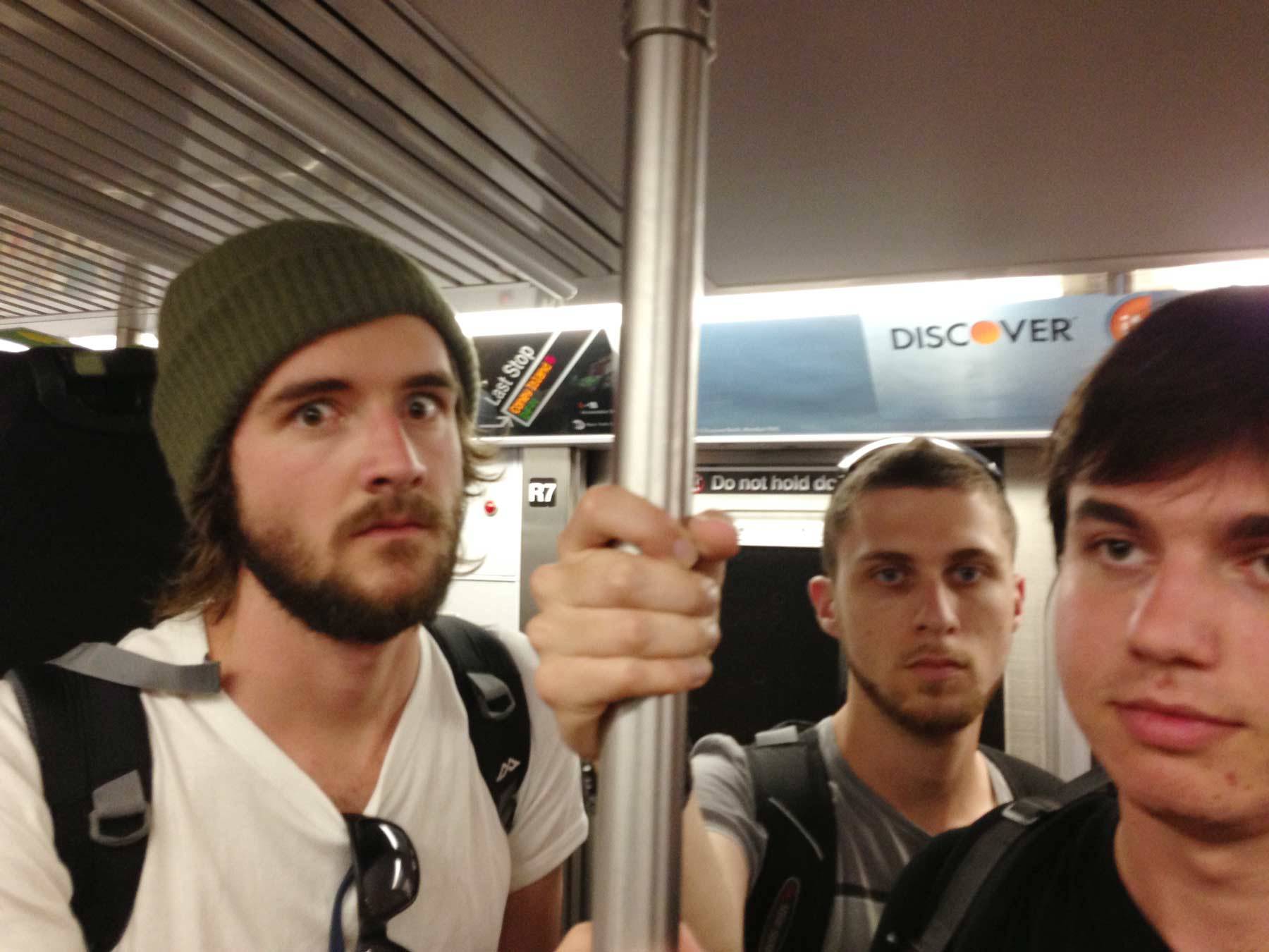 Butcher, Irwin, and Andrew on the train