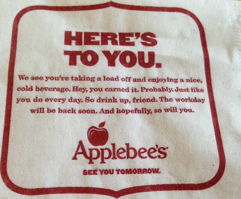 Applebees napkin