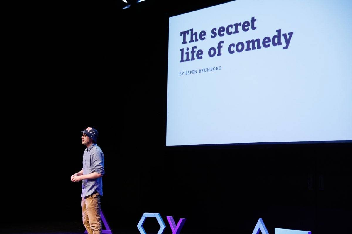 Espen Brunborg giving his talk, “The Secret Life of Comedy”