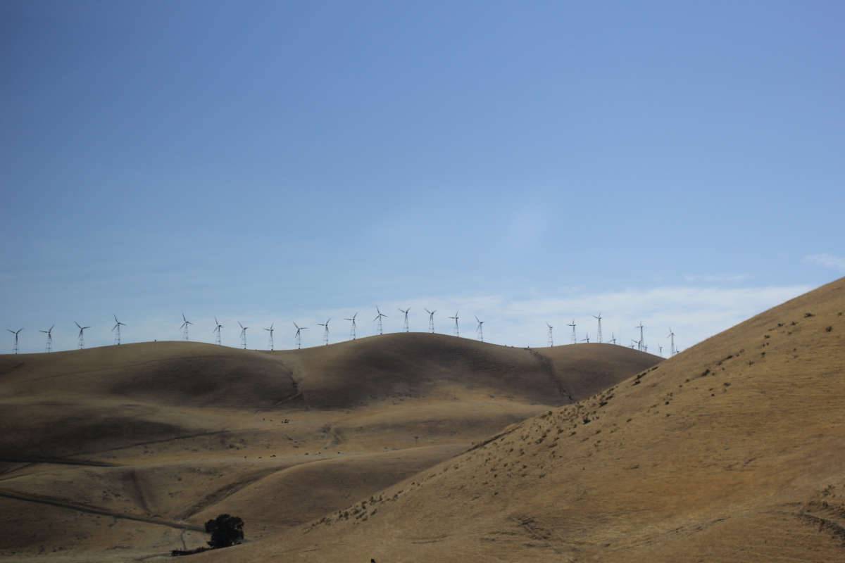 Fields with wind turbines