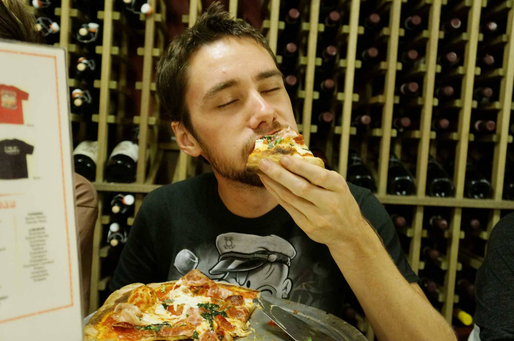 Jared with his pizza