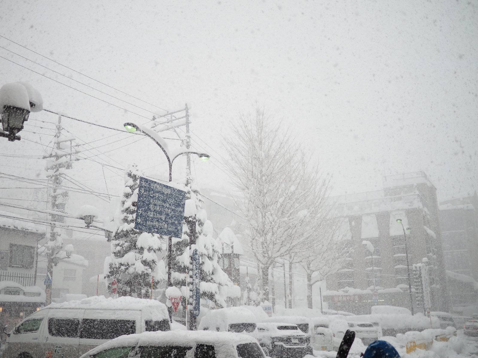 Heavy snow fall outside the station
