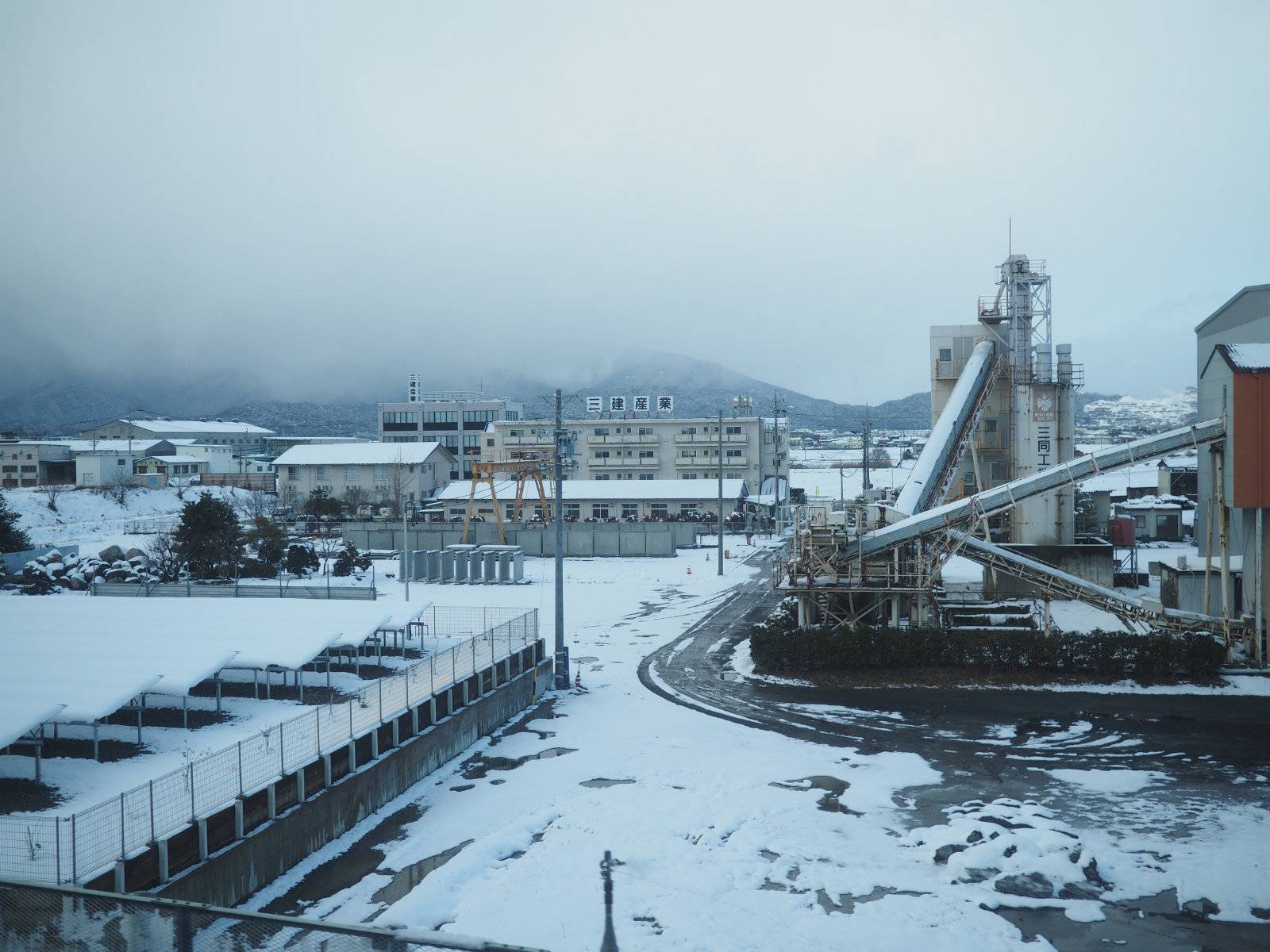 Industrial buildings in snow