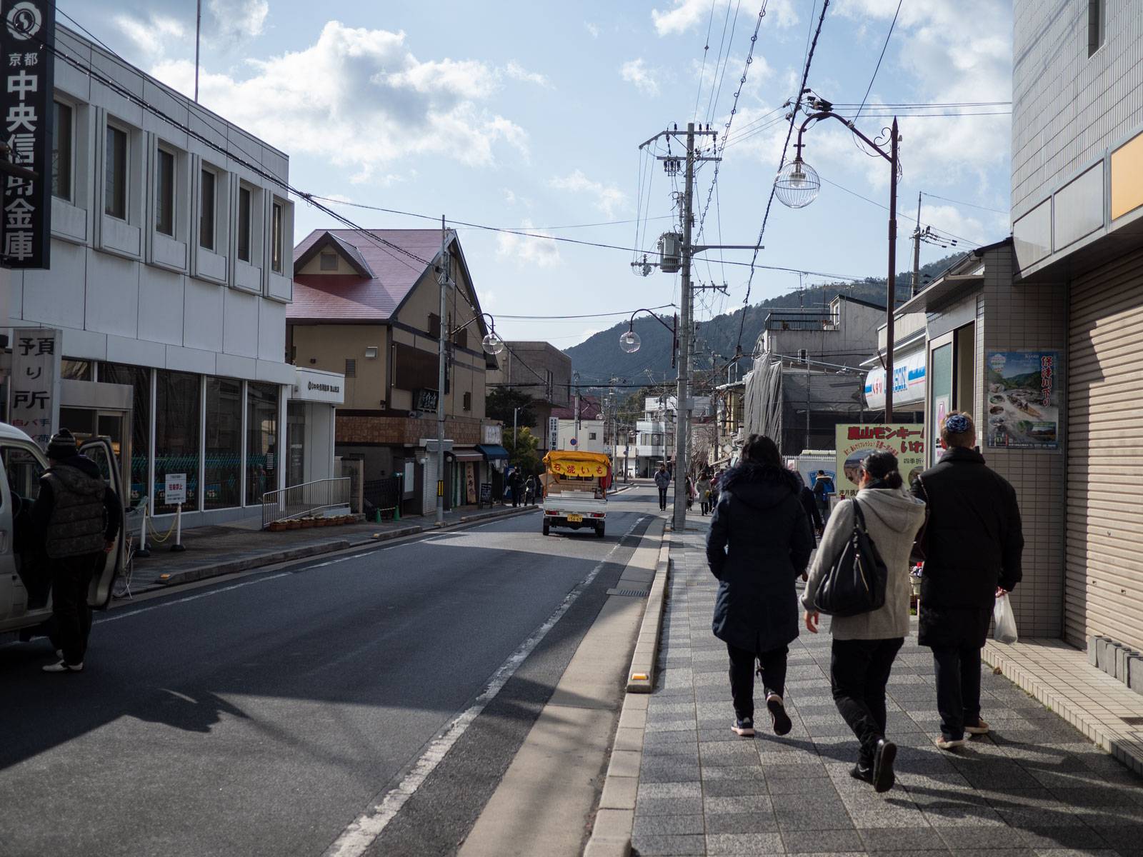 Bright, sunny conditions as we walk towards Arashiyama