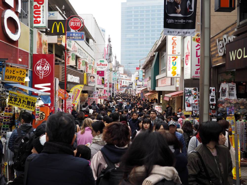 Throngs of crowds walking down Takeshita street