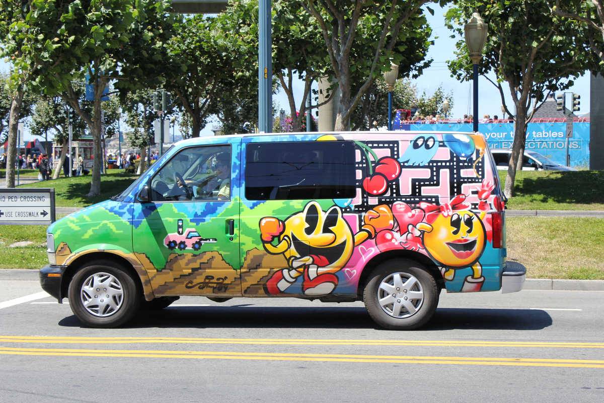 Van decorated with Pac Man