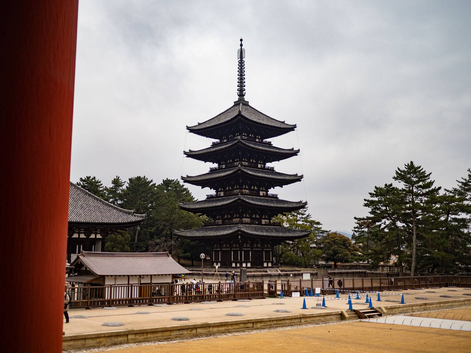 A tall tower viewed from Kōfuku-ji temple