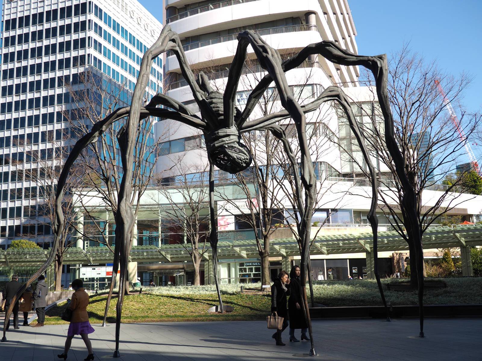 Giant bronze spider sculpture