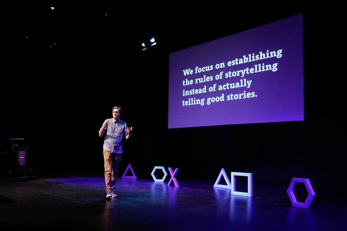 Slide from Espen’s talk “We focus on establishing the rules of storytelling instead of actually telling good stories”